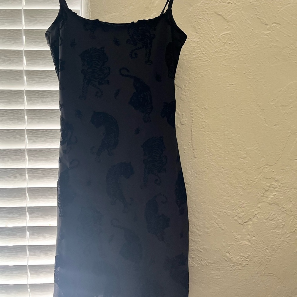 H&M Black Mini Dress with Velvet Tiger Embossed